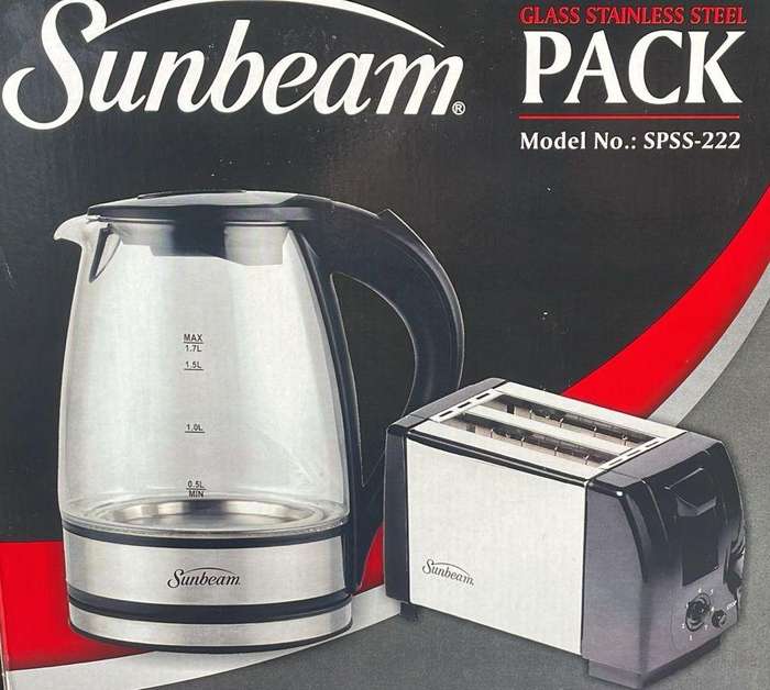 Sunbeam Combo - 1.7L Glass Kettle & 2 Slice Stainless Steel Toaster