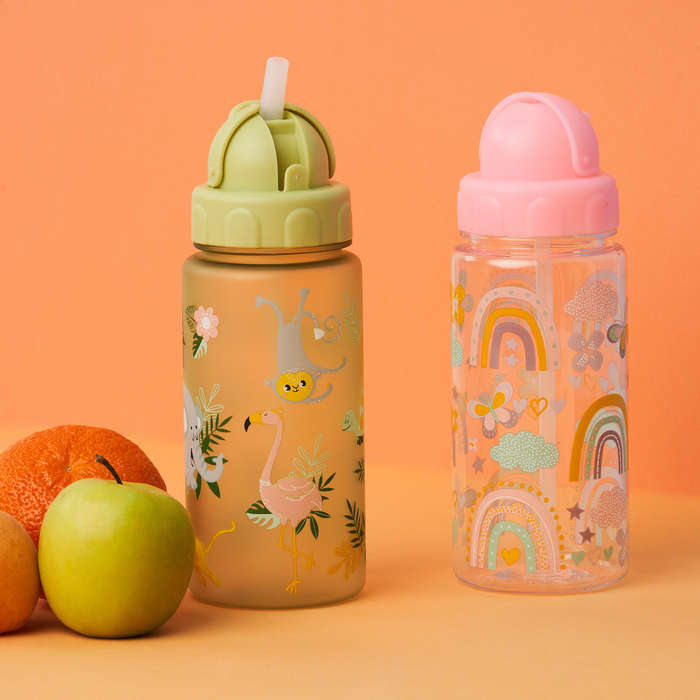 AquaKids 500ml Plastic Water Bottle with Straw - Wildlife