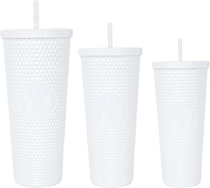 3-Piece Plastic Tumbler Set with Straws - WHITE