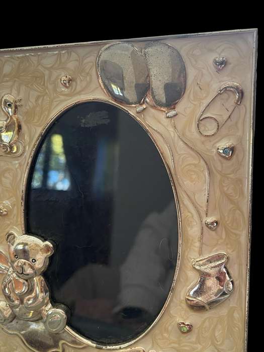 Photo frame baby enamel silver plated