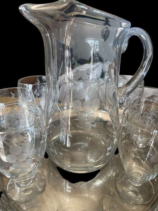 Jug glasses grape etched