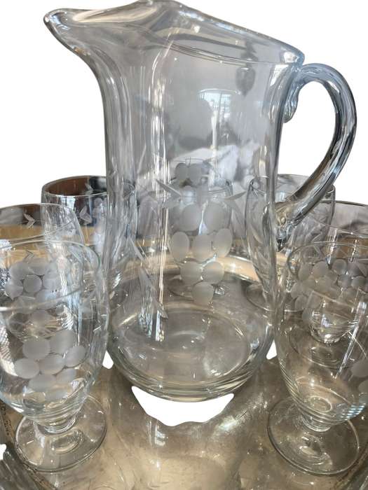 Jug glasses grape etched