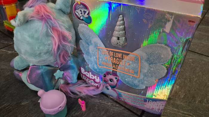Club Pets Baby Unicorn, doll pram, activity cube and bristle blocks