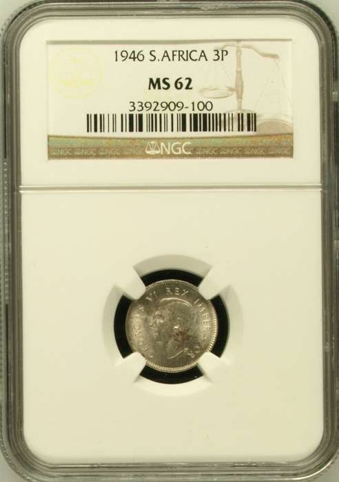1946 SAU threepence (tickey) NGC MS62