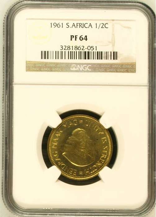 1961 RSA proof 1/2 (half) cent, NGC PF64
