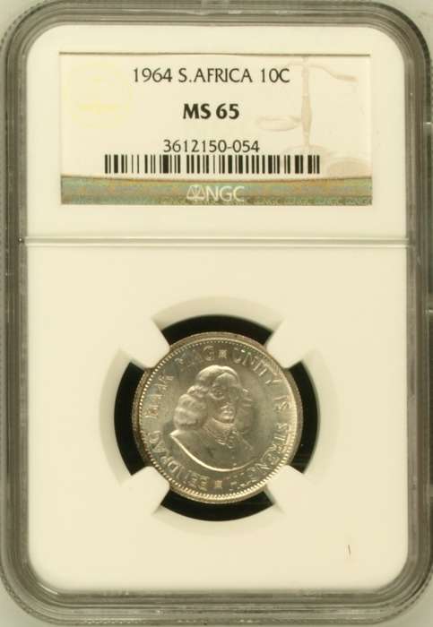 1964 RSA 10 cent NGC MS65