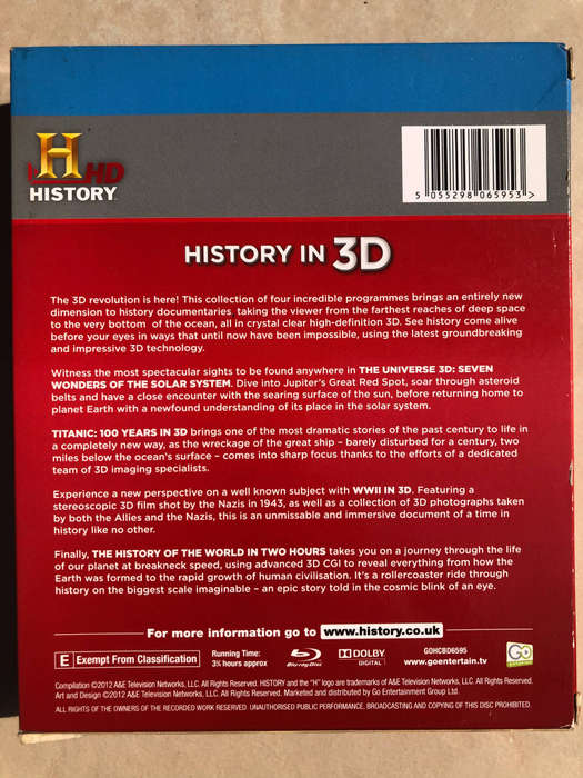 History In 3D (Blu-Ray) DVD Bundle