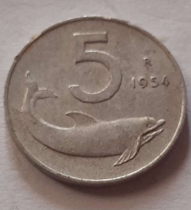 Italy 5 Lira Coin - 1954