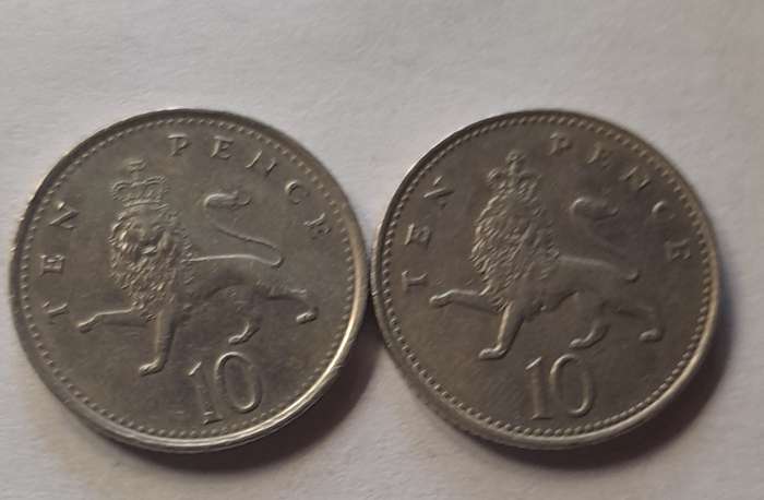 2 x British 10 Pence Coins - 1992