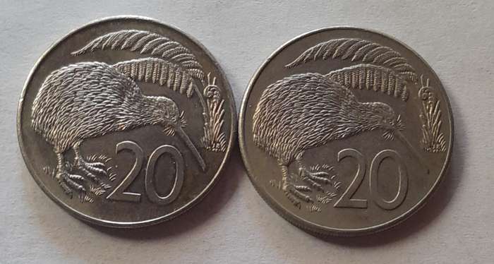 2 x New Zealand 20 Cent Coins - 1986 & 1987