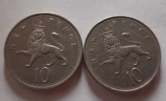 1974, 1975 10 New Pence Coins