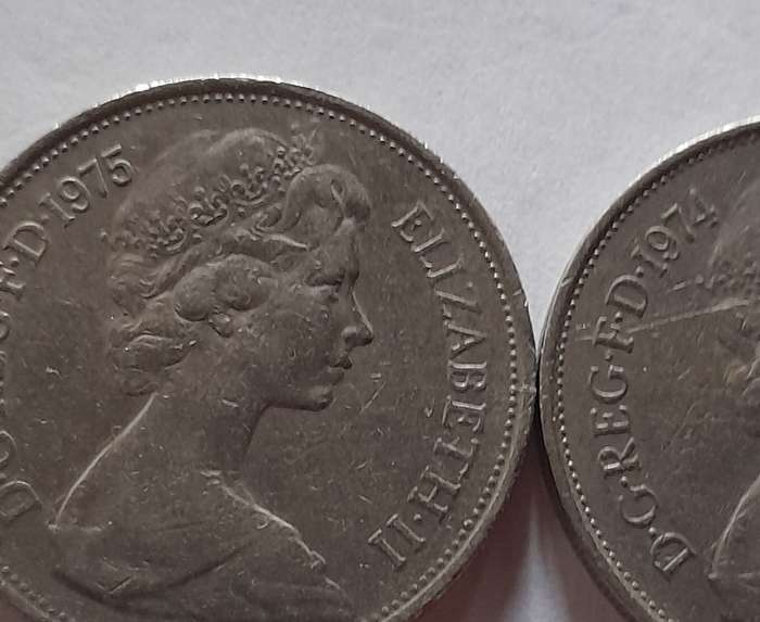 1974, 1975 10 New Pence Coins