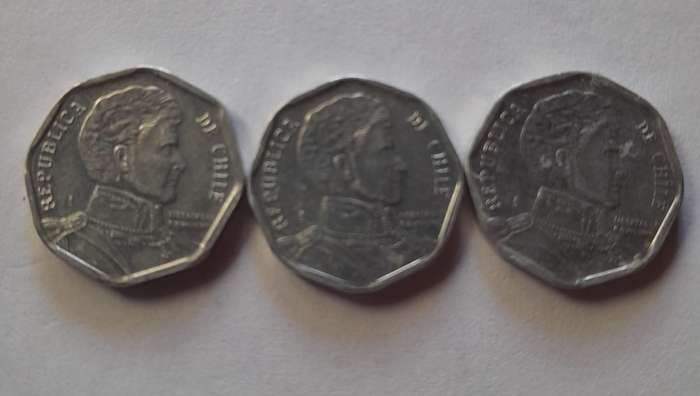3 x 1 Peso Coins -  Chile 2012