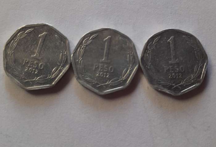 3 x 1 Peso Coins -  Chile 2012