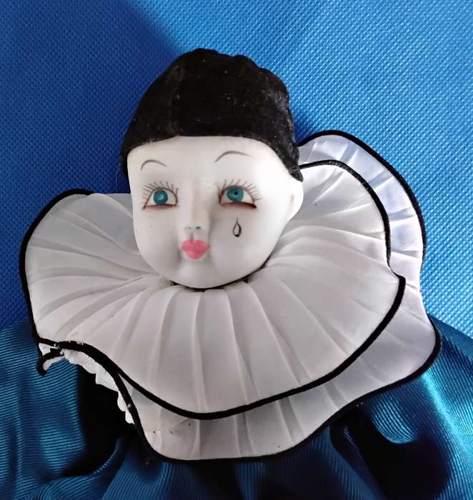 Vintage French Style Pierrot Teardrop Porcelain Doll