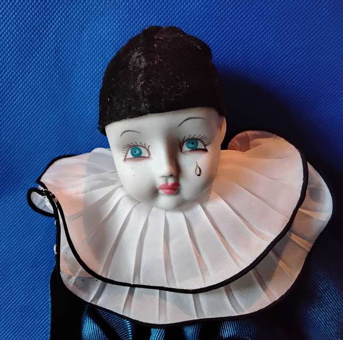 Vintage French Style Pierrot Teardrop Porcelain Doll