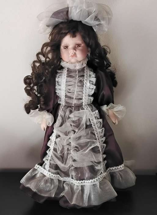 Vintage Porcelain Doll on Stand