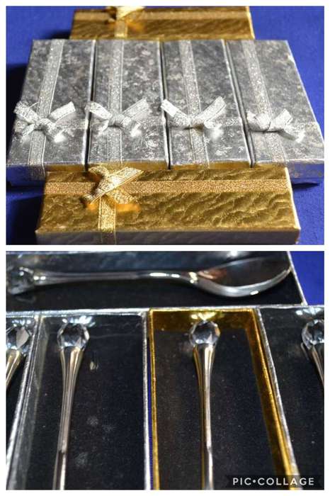 Set of Six Individually Boxed Crystal Tip Spoons