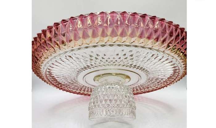 Indiana Glass Diamond Point  Ruby Red Band Cake Stand c1960's
