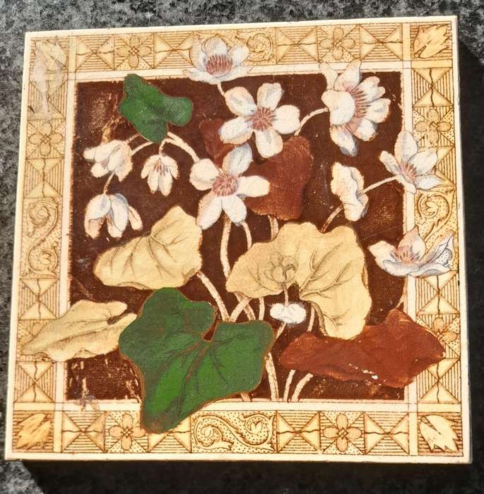 Antique Victorian  Print and Tint Floral Wall Tile