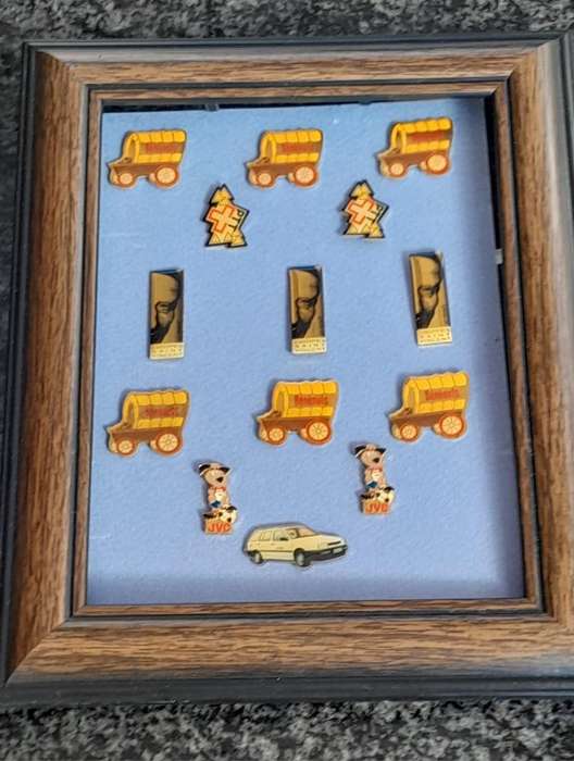 Vintage Assorted Collectable Enamel Lapel Pins 14 Pieces - Framed