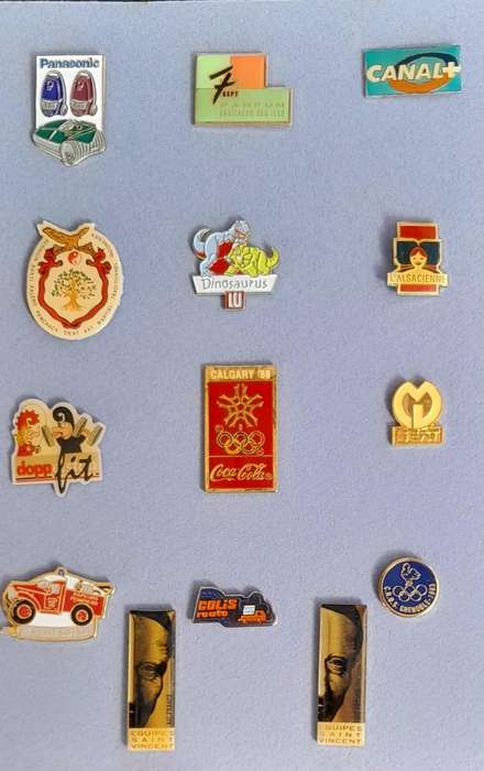 Vintage Assorted Collectable Enamel Lapel Pins 14 Pieces - Framed