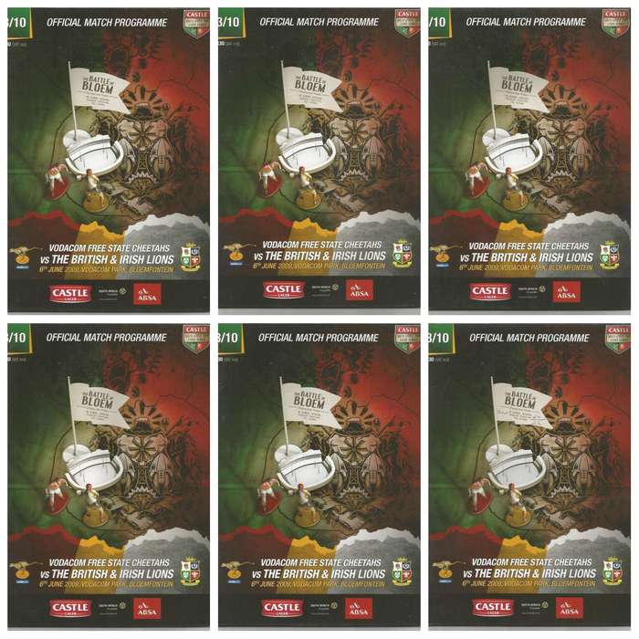 Mint Collectable The Battle of Bloem - Cheaters vs British and Irish Lions Rugby Programmes x 6