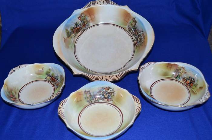 True Vintage Grimwades  "Old English Coaching Scenes" Dessert Set - 4 Pieces