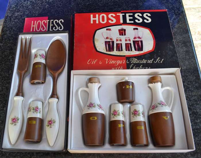 Hostess Vintage Condiment Set and Server Set- Boxed