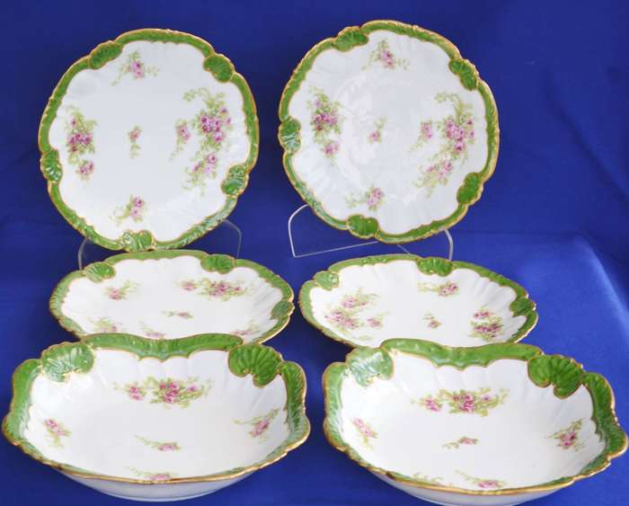 Limoges Antique (c1891 - 1914) Serving Bowls and Luncheon Plates- 6 Pieces