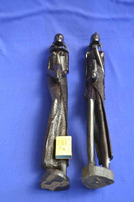 Pair of Vintage Ebony Hand Carved African Figures