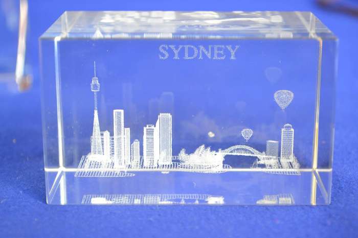 Vintage 3D Hologram Laser Etched Glass Paperweights x 3