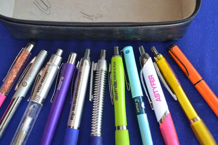 Assorted Ball Point  Pens in Leather Case - 14 Pieces