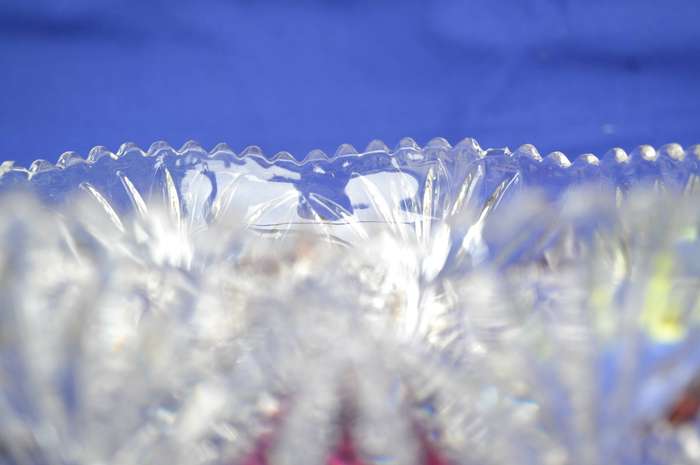 Vintage Cut Crystal Bowl with Ruby Red Panel and FloralDesign