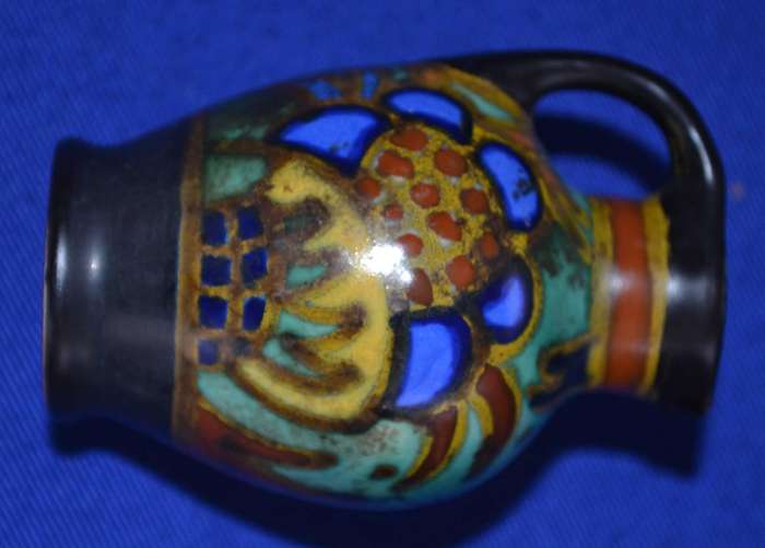 Antique Japanese Cloisonne Vases and small Gouda Jug