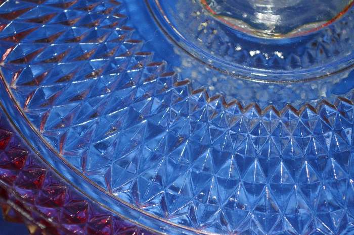 Indiana Glass Diamond Point  Ruby Red Band Cake Stand c1960's