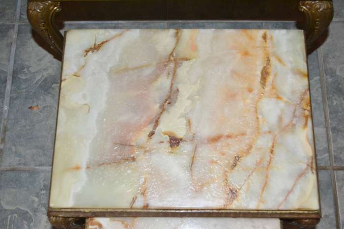 Set of Three Nesting Tables Onyx Marble Hollywood Regency