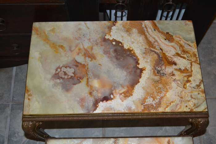Set of Three Nesting Tables Onyx Marble Hollywood Regency