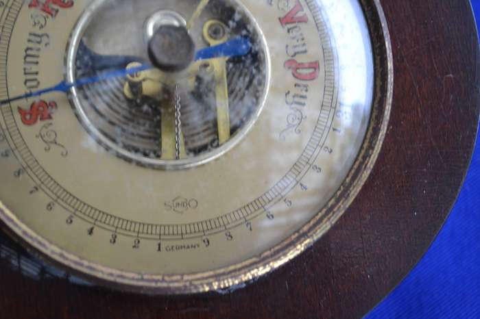 Sundo Germany Vintage Mahogany Banjo Style Thermometer and Barometer