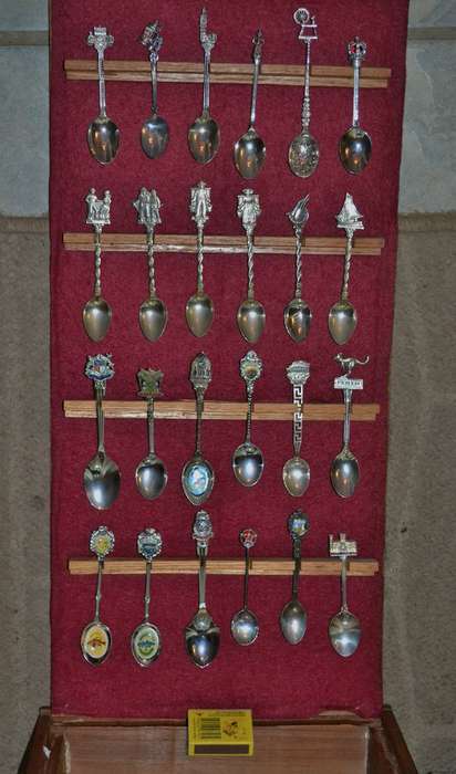 Collection of  Vintage Souvenir / Collectable Spoons in Display Case