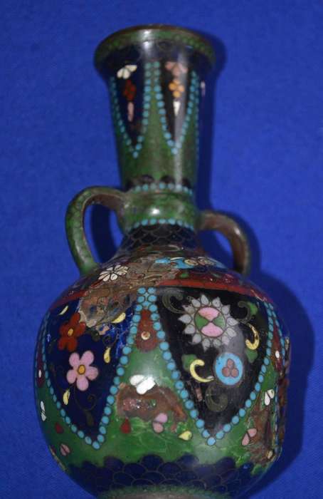 Antique Japanese Cloisonne Vases and small Gouda Jug