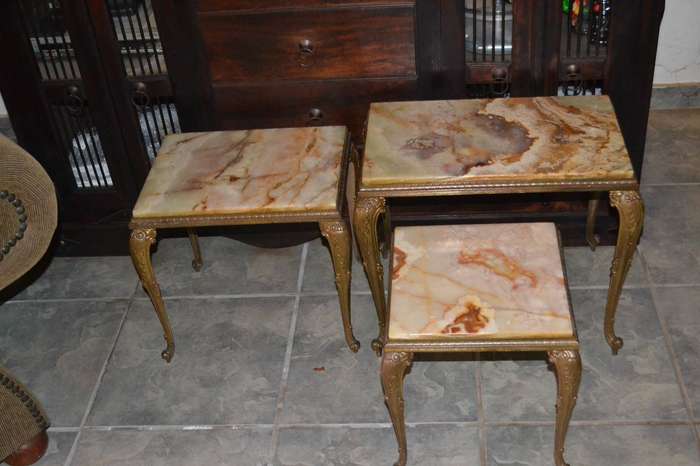 Set of Three Nesting Tables Onyx Marble Hollywood Regency