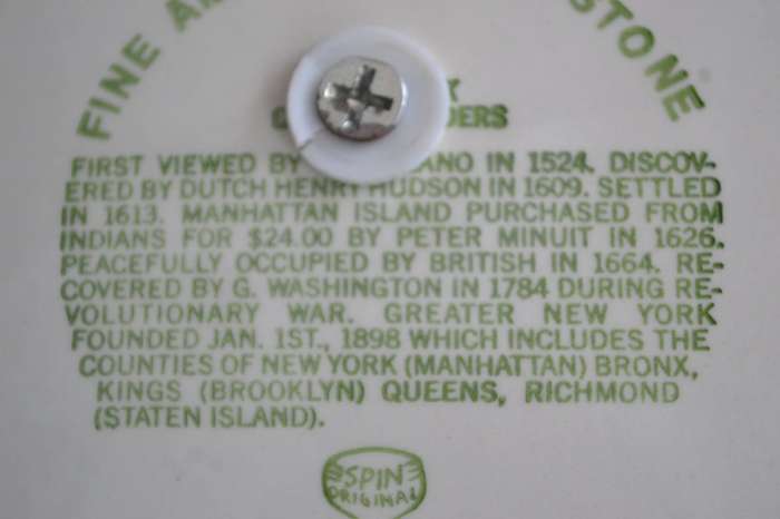 Single Tier Cake Stand - American Ironstone Collectors Plate  depicting  New York  City Landmarks
