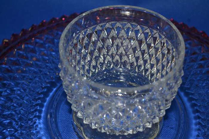 Indiana Glass Diamond Point  Ruby Red Band Cake Stand c1960's