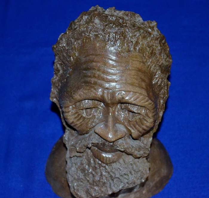 Vintage Sculpted Clay Bust - African Man - Signed