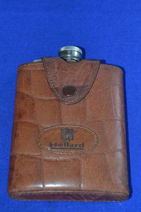 Vintage Covered Curved Hip Flask in Leather Pouch