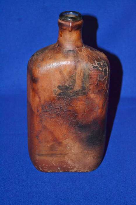 True Vintage Leather wrapped Glass Bottle