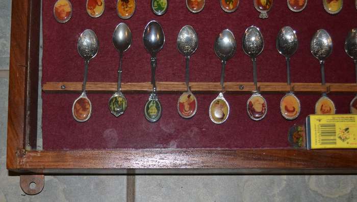 Large Collection of  Vintage Souvenir / Collectable Spoons in Display Case