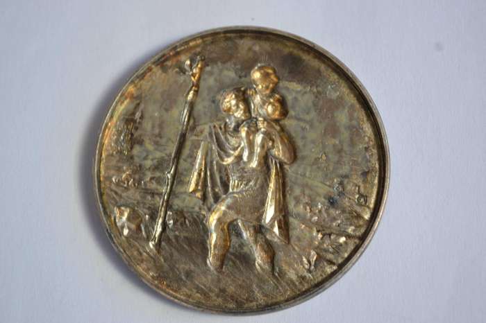 Saint Christopher Silver Tone Medallion
