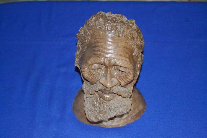 Vintage Sculpted Clay Bust - African Man - Signed